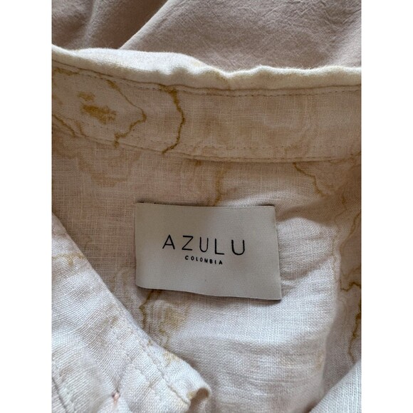 Azulu Colombia Mens M Beige Cuffed Short Sleeve 100% Linen Button Up Shirt - Picture 5 of 8